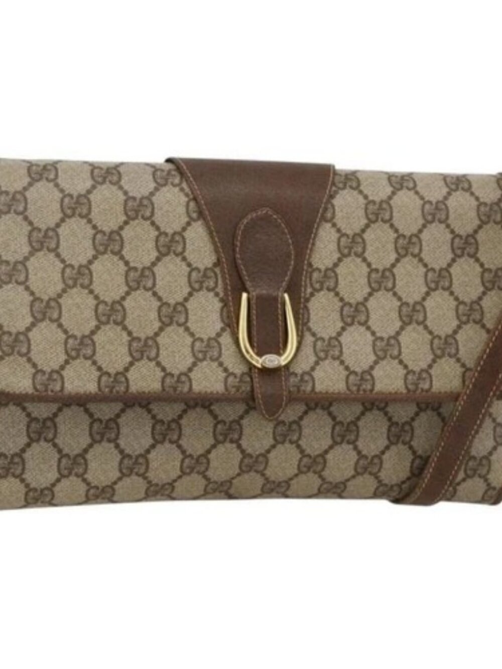 GUCCI GG Supreme Shoulder Bag PVC Beige Gold Auth ka3509